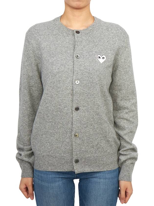 White wappen wool round neck cardigan light gray - COMME DES GARCONS PLAY - BALAAN 2