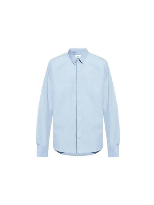 Tonal Logo Classic Long Sleeve Shirt Blue - AMI - BALAAN 1