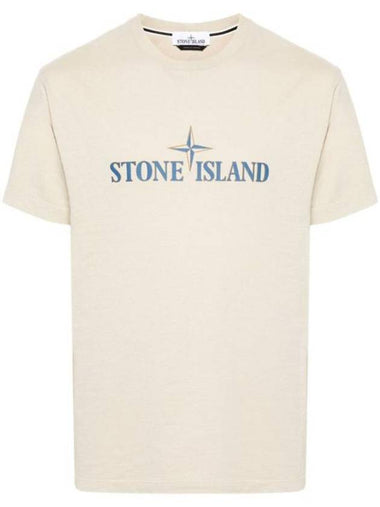 Logo Print Short Sleeve T-Shirt Beige - STONE ISLAND - BALAAN 1