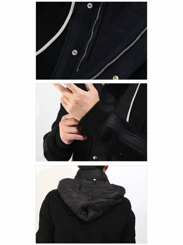 Men's Zipper Button Wool Hooded Jacket Black - RICK OWENS - BALAAN 7