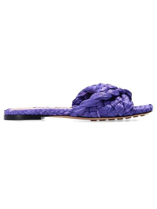 Women's Raffia Stretch Flat Sandals Purple - BOTTEGA VENETA - BALAAN 1