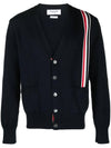 RWB Striped Intarsia Cotton Cardigan Navy - THOM BROWNE - BALAAN 1