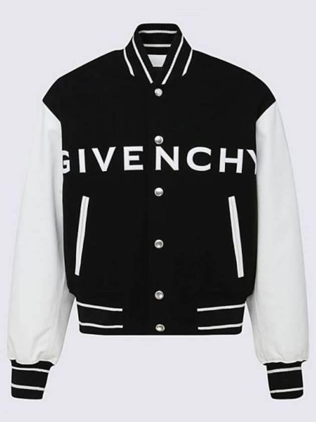 Logo Leather Wool Bomber Jacket Black - GIVENCHY - BALAAN 2