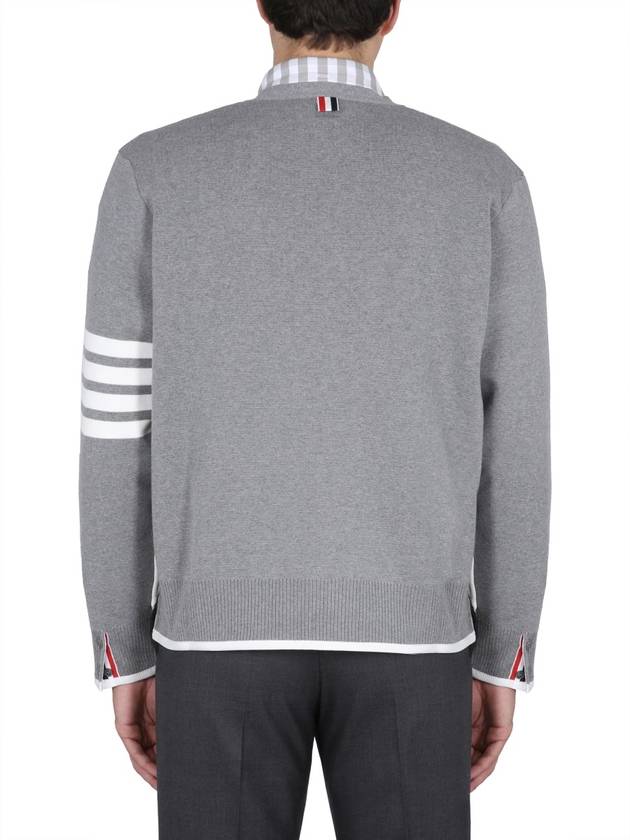 V-Neck Diagonal Armband Cardigan Grey - THOM BROWNE - BALAAN 3