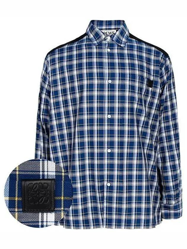 Fleece Back Check Cotton Long Sleeve Shirt Black Blue - LOEWE - BALAAN 2