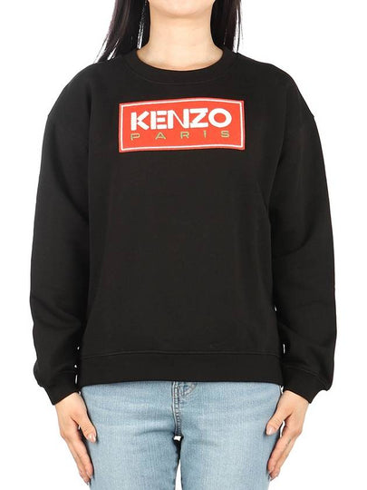 Women's Paris Logo Crew Neck Cotton Sweatshirt Black - KENZO - BALAAN 2