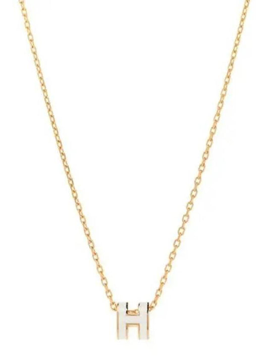 Mini Pop H Pendant Necklace Gold Blanc White - HERMES - BALAAN 2