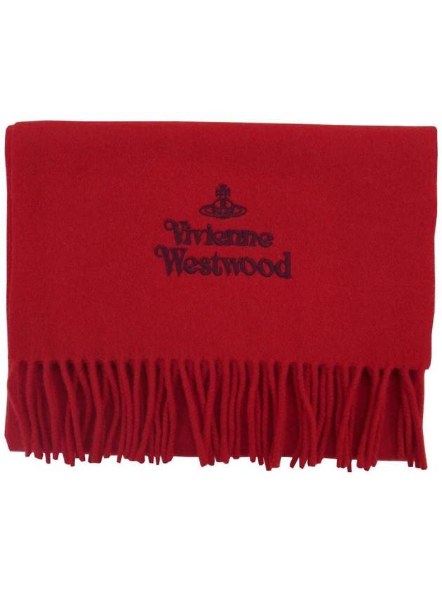 Logo Wool Fringe Muffler Red - VIVIENNE WESTWOOD - BALAAN 3