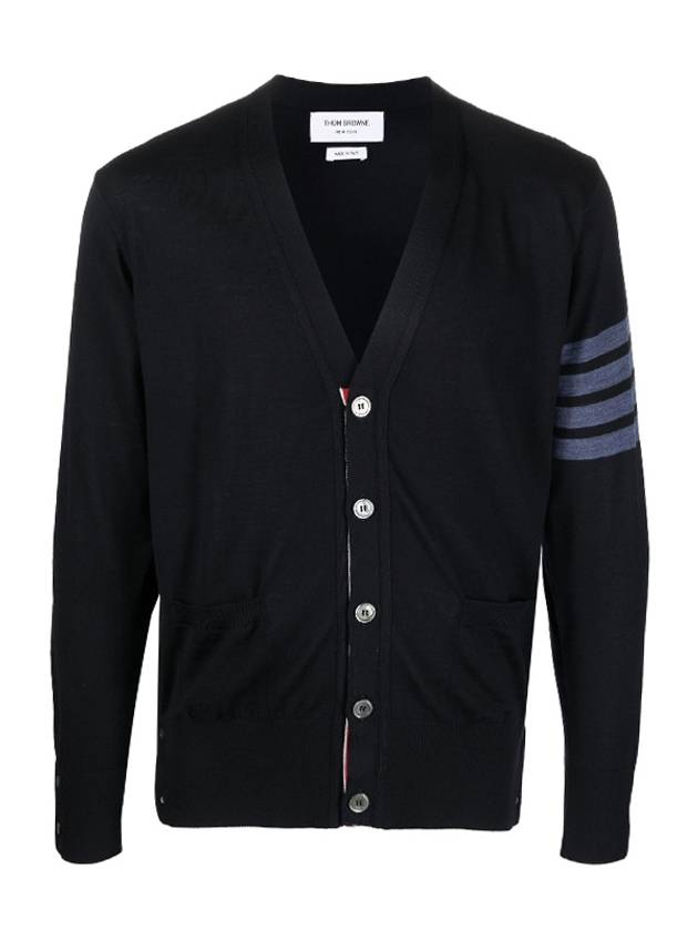 4-Bar Stripe Sustainable Merino Wool Cardigan Navy - THOM BROWNE - BALAAN 2