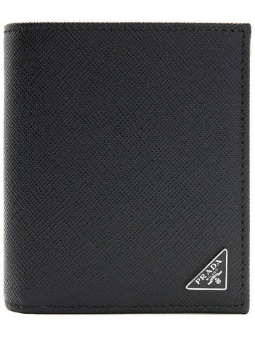 Triangular Logo Saffiano Half Wallet Black - PRADA - BALAAN 1