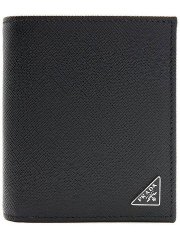 Logo Saffiano Leather Half Wallet Black - PRADA - BALAAN 1