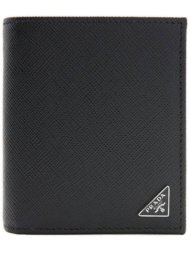 Triangle Logo Saffiano Half Wallet Black - PRADA - BALAAN 1