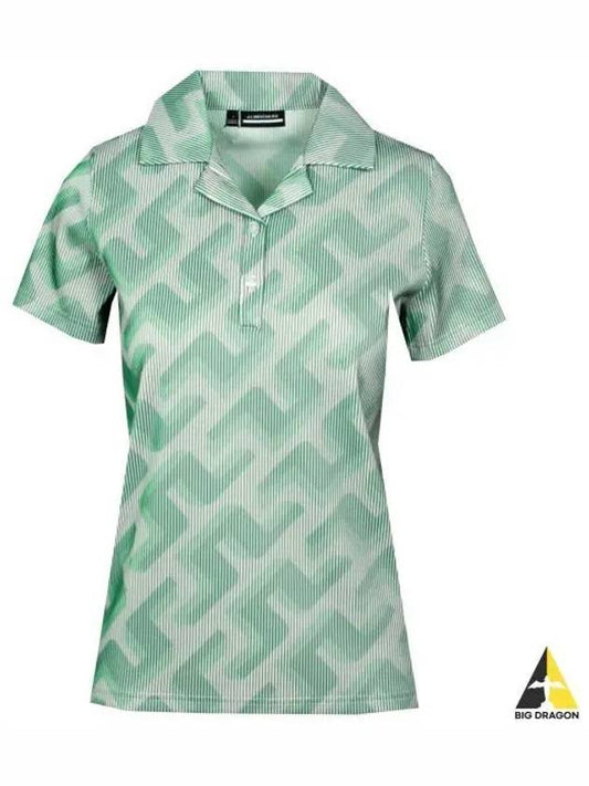 Women's Solange 3D Lip Monogram Short Sleeve PK Shirt Green - J.LINDEBERG - BALAAN 2