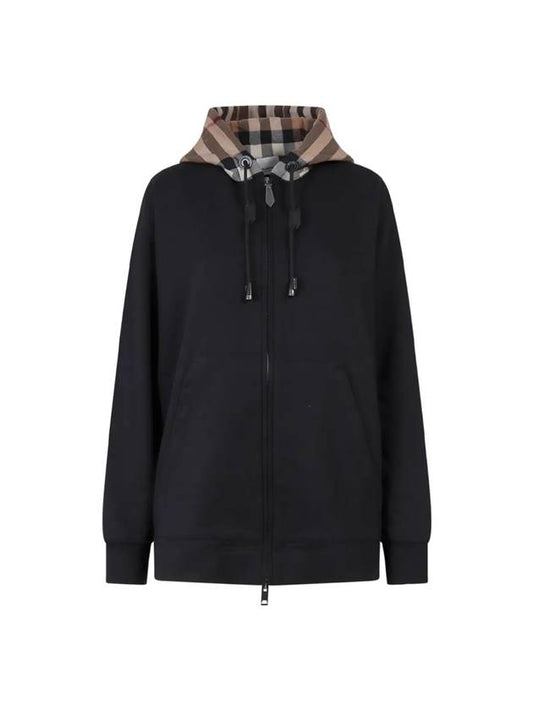 Check Cotton Hooded Jacket Black - BURBERRY - BALAAN.