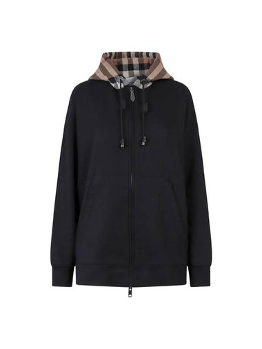 Check Cotton Hooded Jacket Black - BURBERRY - BALAAN 1