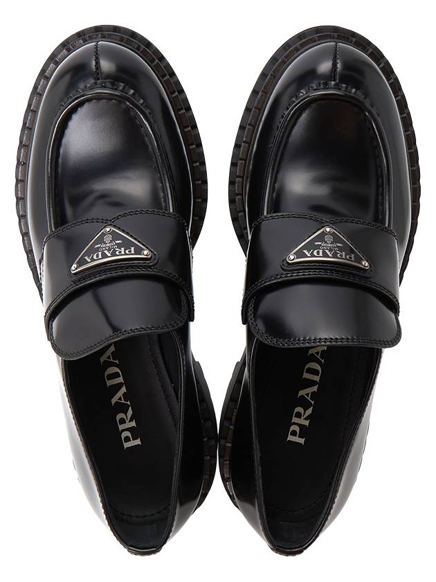 Logo Leather Loafers Black - PRADA - BALAAN 3