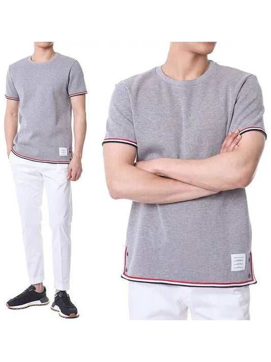 Interlock Cotton Short Sleeve T-Shirt Light Gray - THOM BROWNE - BALAAN.
