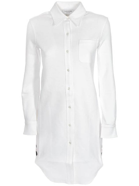 Women's Three Stripe Tab Pocket Shirt Dress White - THOM BROWNE - BALAAN 1