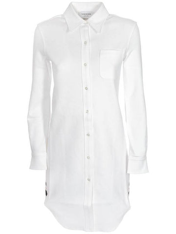 Women's Three Stripe Tab Pocket Shirt Dress White - THOM BROWNE - BALAAN 1