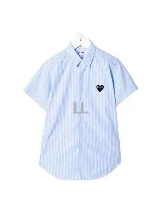 Black Heart Wappen Striped Short Sleeve Shirt Blue - COMME DES GARCONS - BALAAN 2