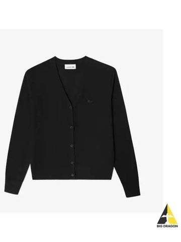 Women s V neck soft wool cardigan black - LACOSTE - BALAAN 1