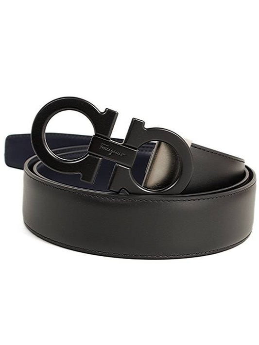 Reversible Gancini Leather Belt Black Navy - SALVATORE FERRAGAMO - BALAAN 2