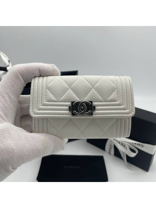 Boy Snap Flap Card Wallet Caviar Ivory A80603 - CHANEL - BALAAN 3