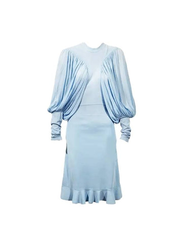 Women's Puff Sleeve Jersey Midi Dress Pale Blue - BURBERRY - BALAAN 1