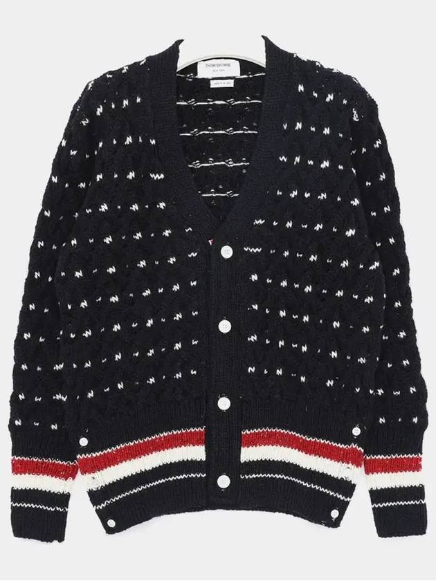 Donegal Cable Classic Wool Cardigan Navy - THOM BROWNE - BALAAN 4