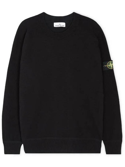 Logo Patch Crew Neck Knit Top Black - STONE ISLAND - BALAAN 2