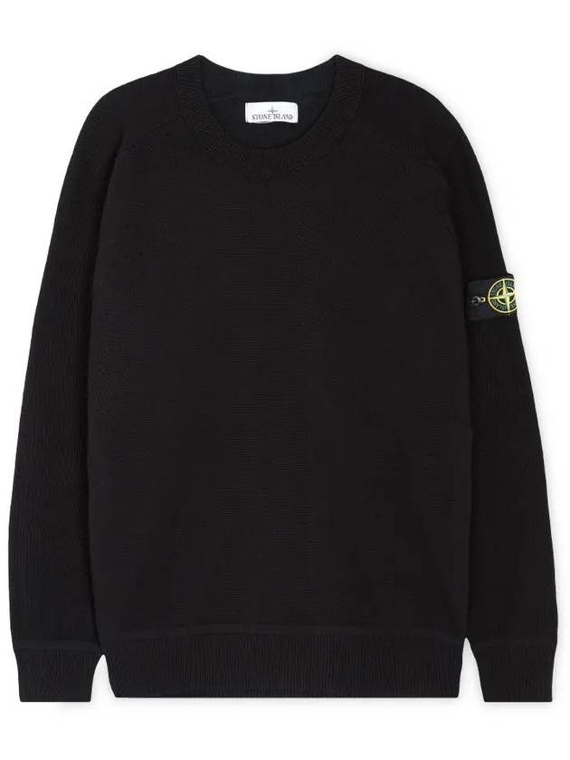 Logo Patch Crew Neck Knit Top Black - STONE ISLAND - BALAAN 4