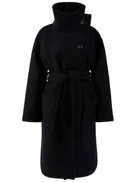 High-Neck Belted Wool Single Coat Black - ACNE STUDIOS - BALAAN 2