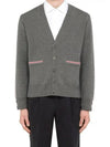 Men's Navy Side Intarsia Milano Stitch Wool Cardigan Grey - THOM BROWNE - BALAAN 3