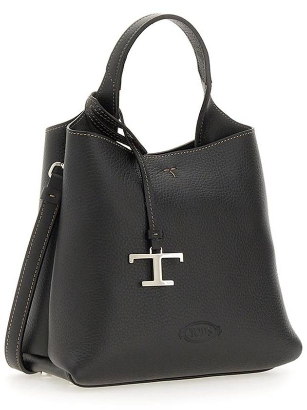 Logo Mini Leather Tote Bag Black - TOD'S - BALAAN 6