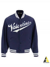 Embroidered Logo Cotton Bomber Jacket Blue - VALENTINO - BALAAN 2