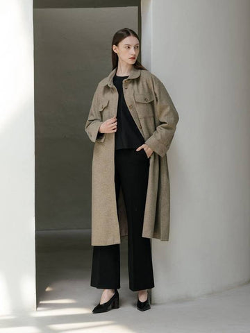 Wool Blend Shirt Coat Khaki - YOUNESS - BALAAN 1