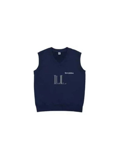 Logo Print Short Sleeve Cotton Knit Top Navy - SPORTY & RICH - BALAAN 2