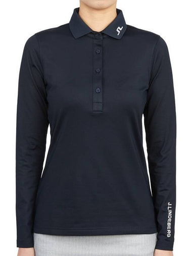 Women's Tour Tech Long Sleeve Polo Shirt Navy - J.LINDEBERG - BALAAN 1