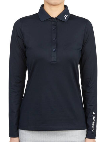 Women's Tour Tech Polo Long Sleeve T-Shirt Navy - J.LINDEBERG - BALAAN 1