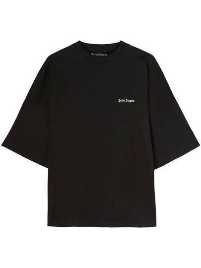 Embroidered Logo Over Short Sleeve T-Shirt Black - PALM ANGELS - BALAAN 2