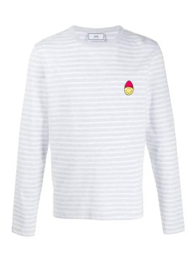 New Smiley Patch Striped Long-Sleeved T-Shirt White - AMI - BALAAN 3