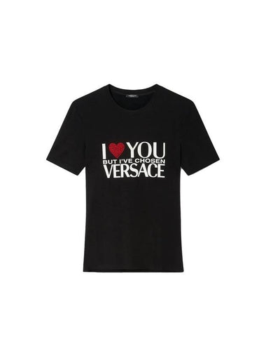 Crystal Heart Short Sleeve T-Shirt Black - VERSACE - BALAAN 1