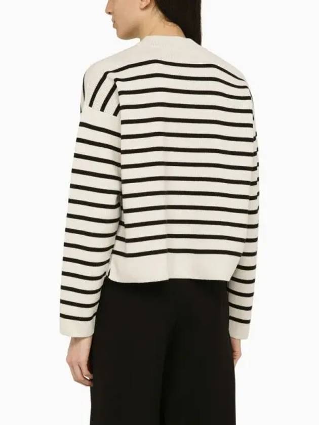 Embroidery Logo Sailor Crew Neck Striped Knit Top Black Chalk - AMI - BALAAN 4