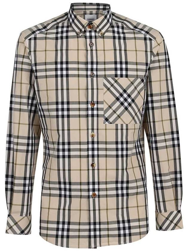 Men's Poplin Check Long Sleeve Shirt Ivory Black - BURBERRY - BALAAN 2