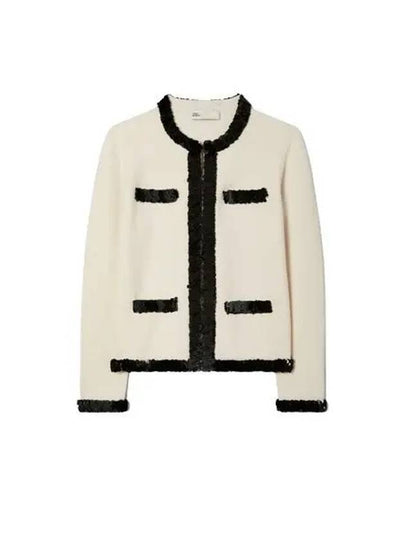 Kendra Wool Sequin Cardigan White - TORY BURCH - BALAAN 2