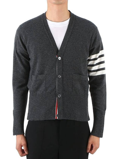 Men's Diagonal Classic Cashmere Cardigan Mid Grey - THOM BROWNE - BALAAN 2