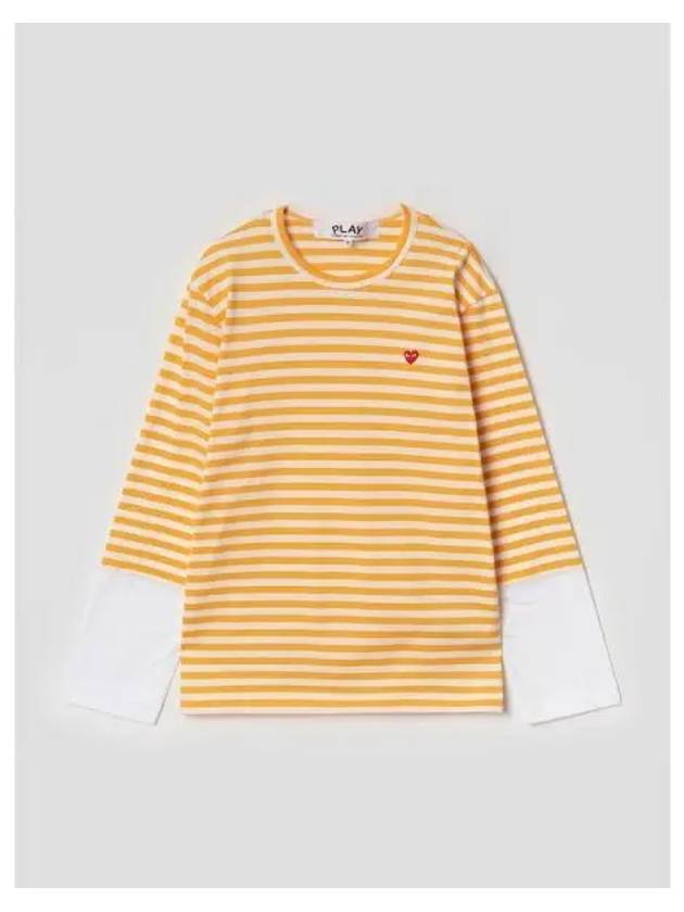 Men s Red Heart Waffen Striped T shirt Yellow Domestic Product GM0022062312146 - COMME DES GARCONS PLAY - BALAAN 1