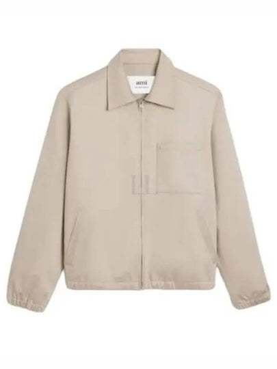 Heart Logo Zip-up Jacket Light Beige - AMI - BALAAN 2