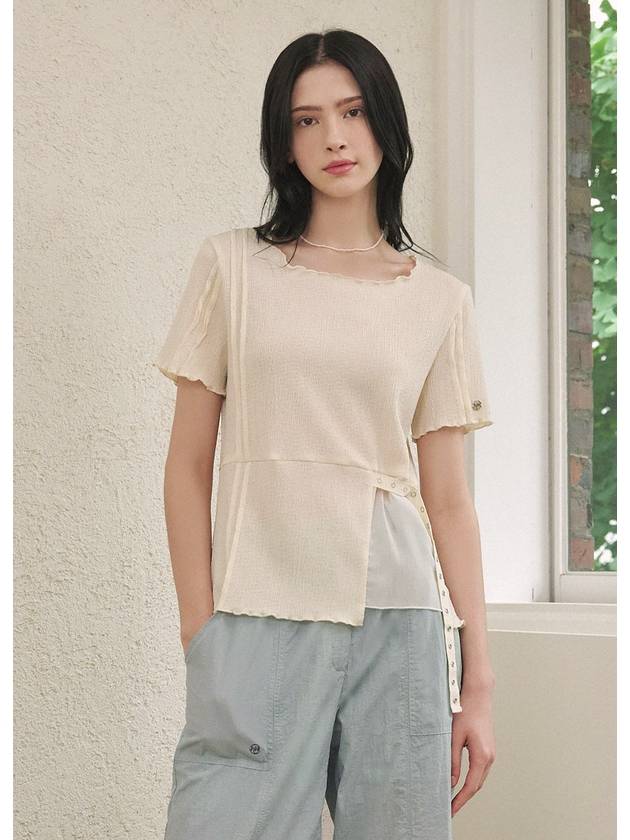 Ripple Wrinkle Chiffon Mix Strap Point Short Sleeve T Shirt - MICANE - BALAAN 2