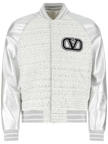 V Logo Tweed Bomber Jacket Silver - VALENTINO - BALAAN 1